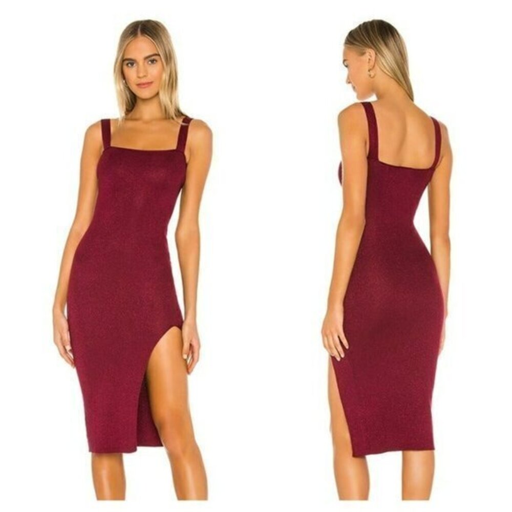 Superdown Zoe Square Neck Dress - Metallic Burgundy